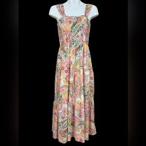 Umgee Bohemian Paisley Smocked Bodice Sleeveless Tiered Dress Large NWT